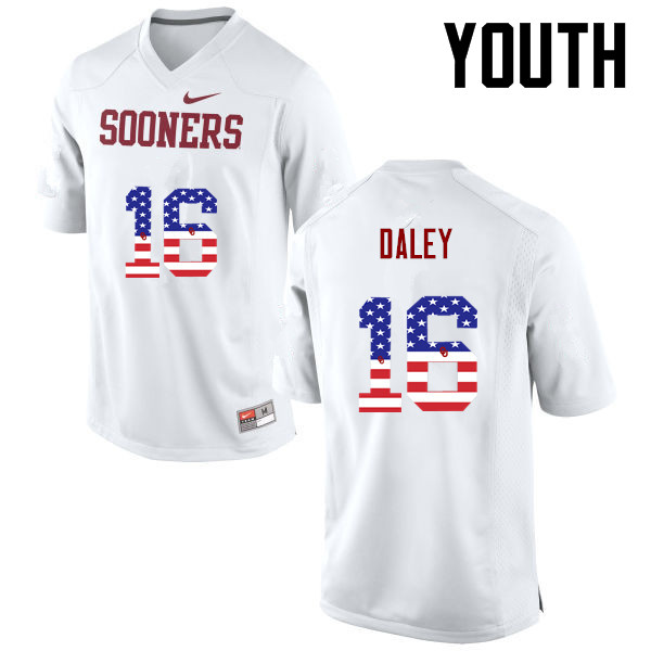 Youth Oklahoma Sooners #16 KJakyre Daley College Football USA Flag Fashion Jerseys-White - Click Image to Close